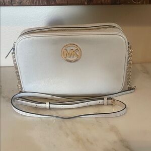 Michael Kors Cream Leather Chain-Strap Crossbody Bag